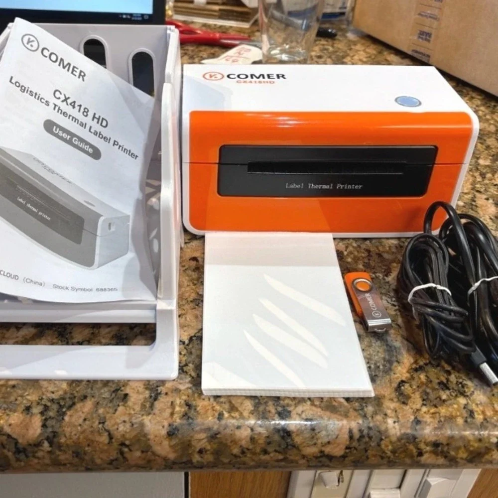 Comer CX418HD Logistics Thermal Label Printer Orange White High Def New